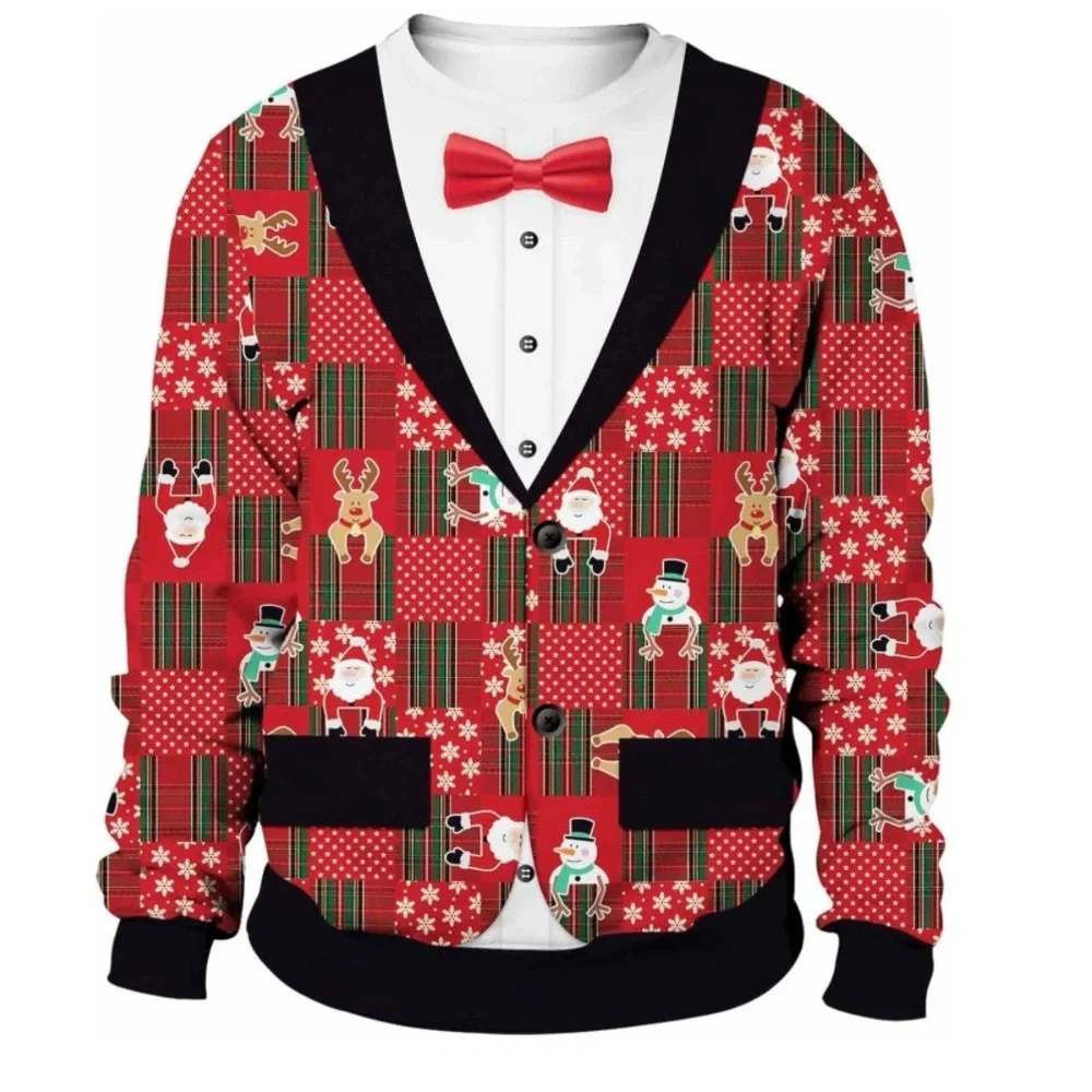 Ugly Christmas sweater Festive Red Christmas Cardigan with Bow Tie kids
